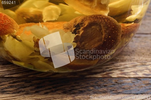 Image of tea. fruits and flowers.