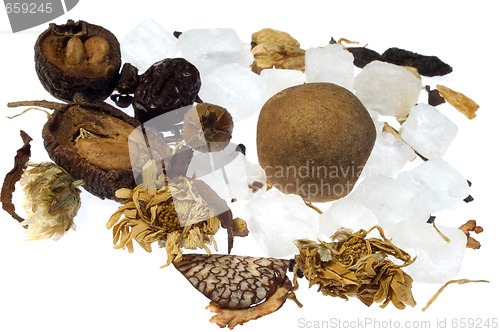 Image of tea. fruits and flowers.