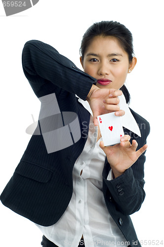 Image of beautiful woman with a set pokercards