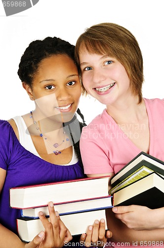 Image of Girls holding text books