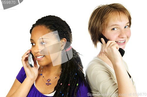 Image of Teen girls with mobile phones