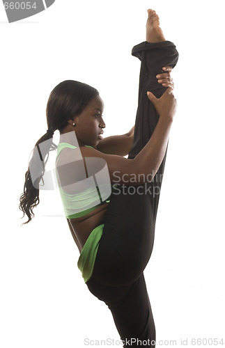 Image of young pretty hispanic african american woman exercising dance ba