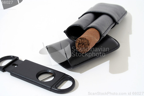 Image of Cigar and accessories on white background