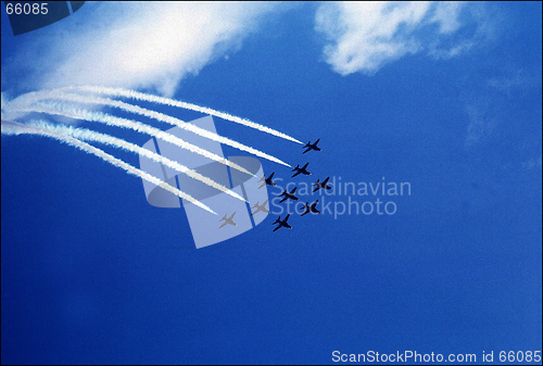 Image of airplane in the blue sky