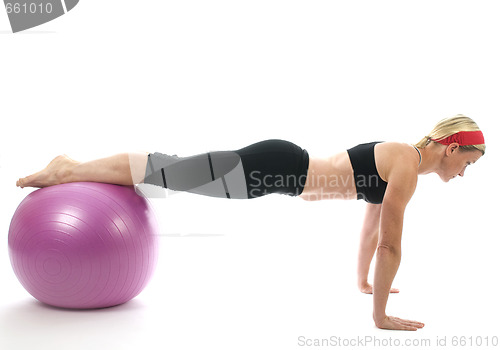 Image of illustration pose middle age woman push up bars and fitness core