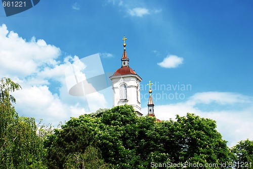 Image of Church top over blue sky
