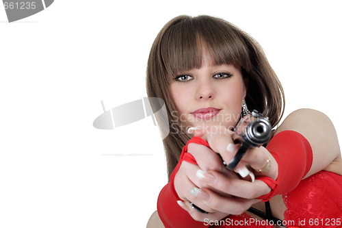 Image of Portrait of the young woman with a pistol