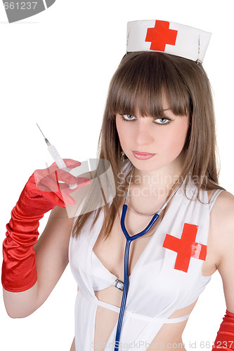 Image of Portrait of the sexy nurse with a syringe