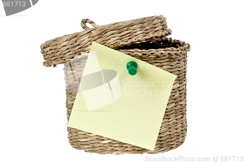 Image of Basket with sticky note