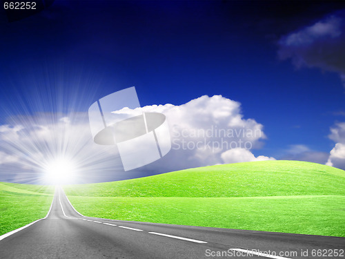 Image of road and sun