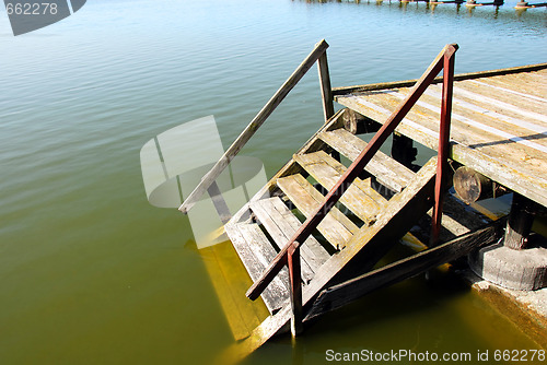 Image of Wooden stairs into water