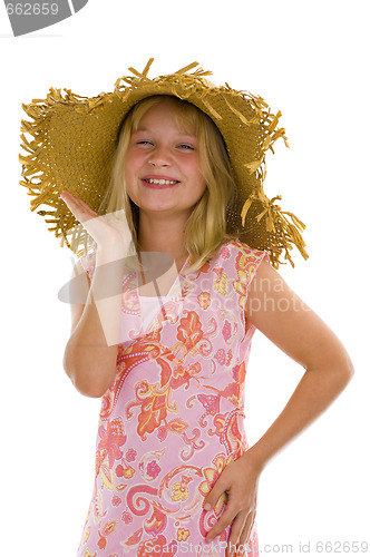 Image of happy little girl with summer hat