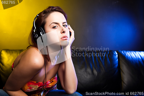Image of Beautiful woman with headphones