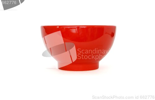 Image of Red porcelain bowl side view isolated 