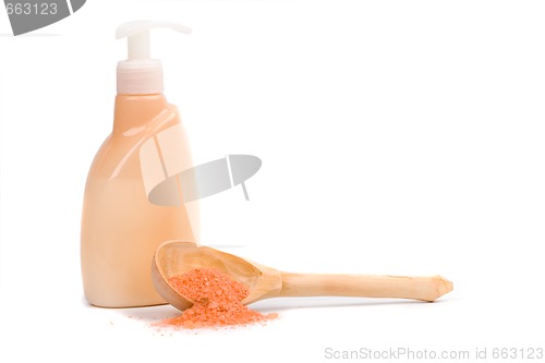 Image of sea salt and liquid soap