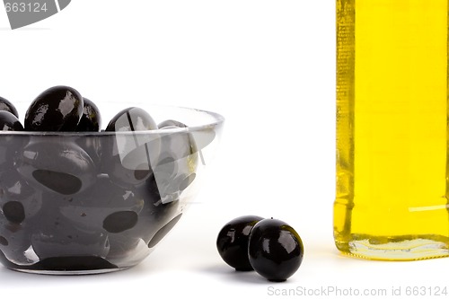 Image of bowl of black olives and oil