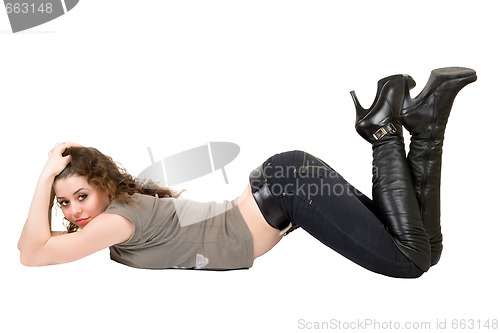 Image of Playful pretty young woman. Isolated on white 