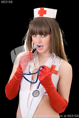 Image of Portrait of the sexy nurse with a stethoscope