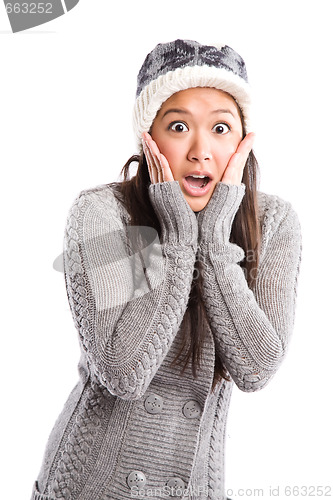 Image of Surprised beautiful asian woman