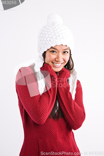 Image of Beautiful happy winter asian woman