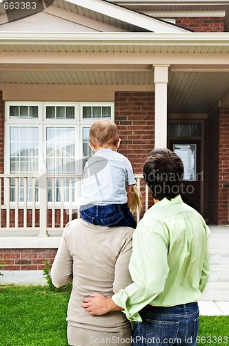 Image of Happy family in front of home