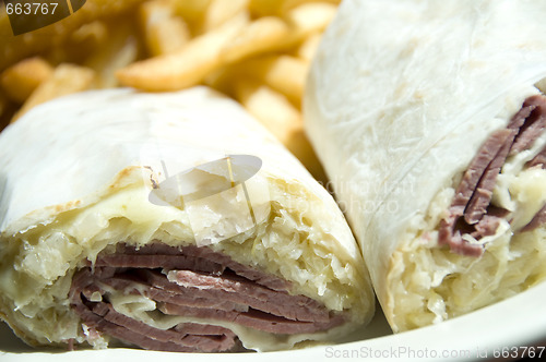 Image of corn beef reuben sandwich wrap