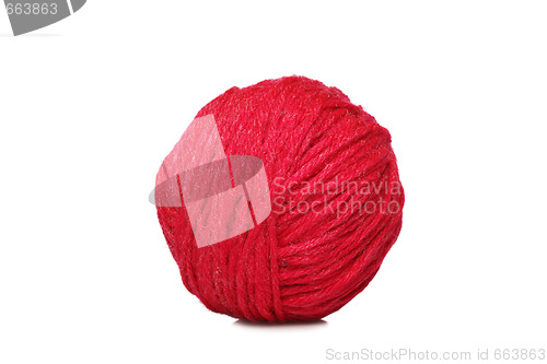 Image of Red yarn ball over white