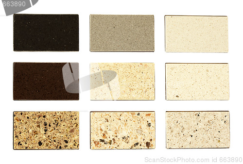 Image of  Stone samples for kitchen countertops