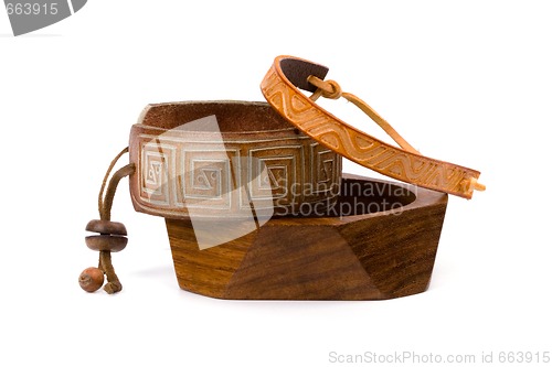 Image of leather and wooden bracelets