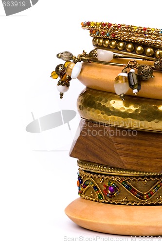 Image of metal and wooden bracelets