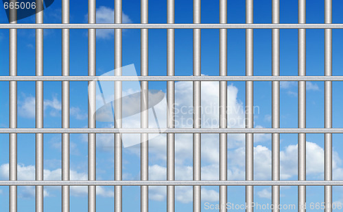 Image of blue sky through the bars