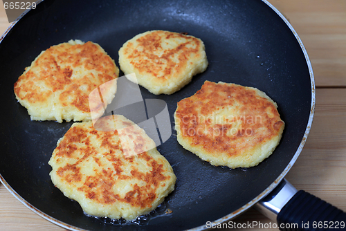 Image of Frying potato pancakes