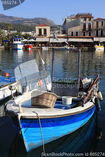 Image of Fishing boat and tavernas, Rethymnon Crete