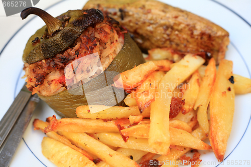 Image of Stuffed veg and fries