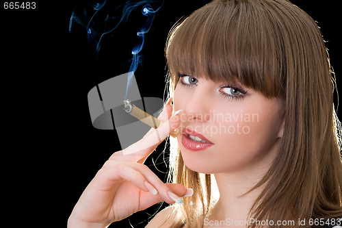 Image of Portrait of the young woman with a cigar