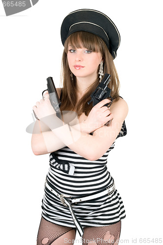 Image of Portrait of the pretty sailor with pistols