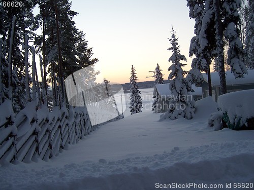 Image of wooden fence in winter