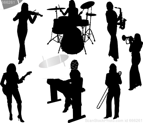 Image of group of music  girls silhouette