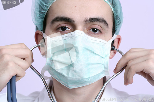 Image of Portrait of a young doctor with stethoscope.