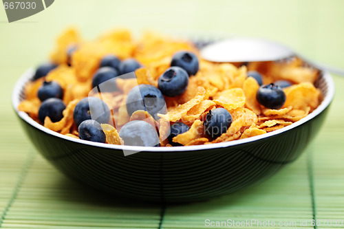 Image of corn flakes with blueberry fruits