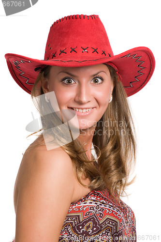 Image of laughing girl in a red hat