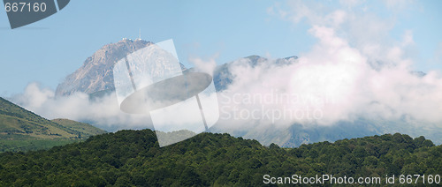 Image of Mountain range panorama with clouds