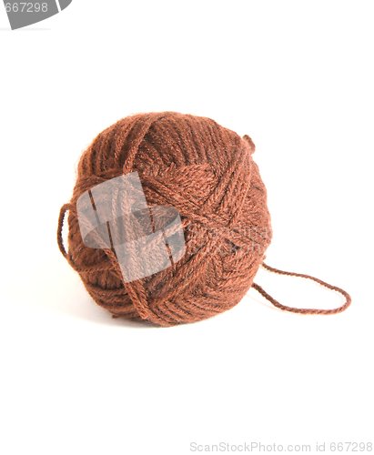 Image of Ball of brown wool thread for knitting isolated 