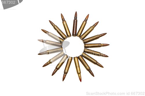 Image of Sun made of M16 cartridges isolated