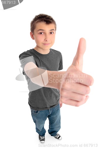 Image of Boy big hand thunbs up