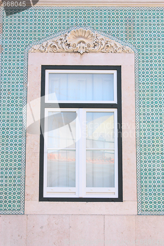 Image of Old window of traditional fisherman houses of Lisbon, Portugal