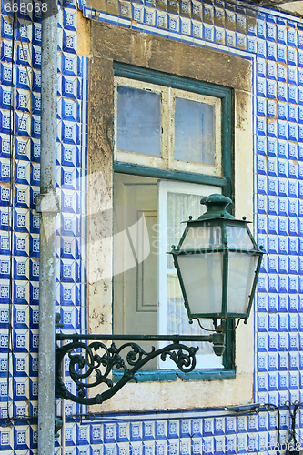 Image of Old window of traditional fisherman houses of Lisbon, Portugal