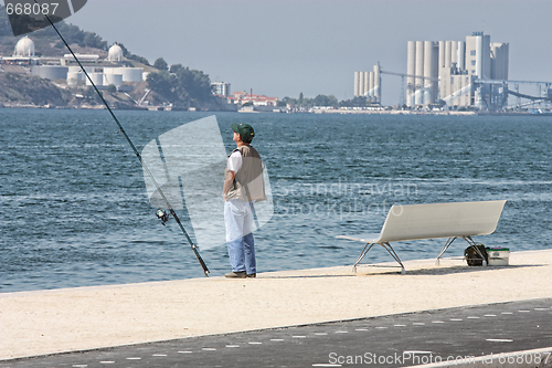 Image of Man fishing in a river