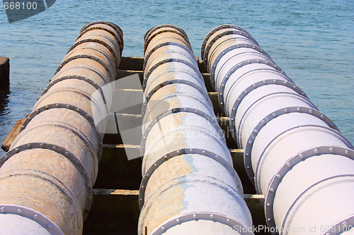 Image of A closeup of large sewage pipes