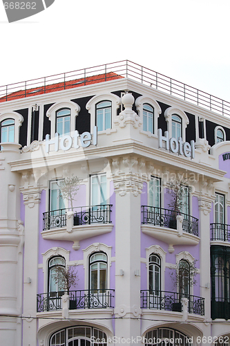 Image of Hotel Sign and Windows